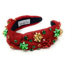 Load image into Gallery viewer, Christmas Jeweled Headband, Christmas Knotted Headband, red Knotted Headband, Christmas Hair Accessories, Red Headband, Best Selling items, shimmer headbands, headbands for women, knotted headband, Red bow accessories, Christmas gifts, Christmas knot Headband, Red hair accessories, Christmas headband, holiday headband, Statement headband, Red gifts, embellished knot headband, jeweled knot headband, Red Embellished headband, Christmas embellished headband, red shimmer headband, Holiday headband
