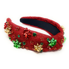 Load image into Gallery viewer, Christmas Jeweled Headband, Christmas Knotted Headband, red Knotted Headband, Christmas Hair Accessories, Red Headband, Best Selling items, shimmer headbands, headbands for women, knotted headband, Red bow accessories, Christmas gifts, Christmas knot Headband, Red hair accessories, Christmas headband, holiday headband, Statement headband, Red gifts, embellished knot headband, jeweled knot headband, Red Embellished headband, Christmas embellished headband, red shimmer headband, Holiday headband
