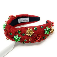 Load image into Gallery viewer, Christmas Jeweled Headband, Christmas Knotted Headband, red Knotted Headband, Christmas Hair Accessories, Red Headband, Best Selling items, shimmer headbands, headbands for women, knotted headband, Red bow accessories, Christmas gifts, Christmas knot Headband, Red hair accessories, Christmas headband, holiday headband, Statement headband, Red gifts, embellished knot headband, jeweled knot headband, Red Embellished headband, Christmas embellished headband, red shimmer headband, Holiday headband