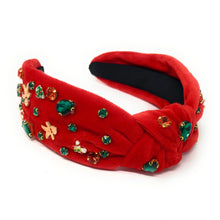 Load image into Gallery viewer, Christmas Jeweled Headband, Christmas Knotted Headband, red Knotted Headband, Christmas Hair Accessories, Red Headband, Best Selling items, red velour headbands, headbands for women, knotted headband, Red velvet accessories, Christmas gifts, Christmas knot Headband, Red hair accessories, Christmas headband, holiday headband, Statement headband, Red gifts, embellished knot headband, jeweled knot headband, Red Embellished headband, Christmas embellished headband, gingerbread man headband, Holiday headband