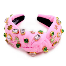 Load image into Gallery viewer, headband for women, tropical Knot headband, pink headband, flamingo knot headband, top knot headband, flamingo top knot headband, vacation top knot headband, resort hair band, summer knot headband, pink color headband, handmade gifts, top knotted headband, knotted headband, party headbands, flamingo knot headband, tropical headbands, pink flamingo knot embellished headband, best selling items, luxury headband, custom headband, jeweled knot headband, Handmade headband, hand sewn headband