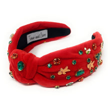 Load image into Gallery viewer, Christmas Jeweled Headband, Christmas Knotted Headband, red Knotted Headband, Christmas Hair Accessories, Red Headband, Best Selling items, red velour headbands, headbands for women, knotted headband, Red velvet accessories, Christmas gifts, Christmas knot Headband, Red hair accessories, Christmas headband, holiday headband, Statement headband, Red gifts, embellished knot headband, jeweled knot headband, Red Embellished headband, Christmas embellished headband, gingerbread man headband, Holiday headband