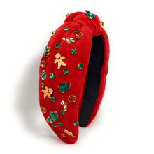 Load image into Gallery viewer, Christmas Jeweled Headband, Christmas Knotted Headband, red Knotted Headband, Christmas Hair Accessories, Red Headband, Best Selling items, red velour headbands, headbands for women, knotted headband, Red velvet accessories, Christmas gifts, Christmas knot Headband, Red hair accessories, Christmas headband, holiday headband, Statement headband, Red gifts, embellished knot headband, jeweled knot headband, Red Embellished headband, Christmas embellished headband, gingerbread man headband, Holiday headband