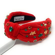 Load image into Gallery viewer, Christmas Jeweled Headband, Christmas Knotted Headband, red Knotted Headband, Christmas Hair Accessories, Red Headband, Best Selling items, red velour headbands, headbands for women, knotted headband, Red velvet accessories, Christmas gifts, Christmas knot Headband, Red hair accessories, Christmas headband, holiday headband, Statement headband, Red gifts, embellished knot headband, jeweled knot headband, Red Embellished headband, Christmas embellished headband, gingerbread man headband, Holiday headband