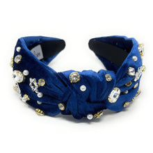 Load image into Gallery viewer, Hanukkah Jeweled Headband, Hanukkah Knotted Headband, Chanukah Knotted Headband, Chanukah Hair Accessories, Hanukkah Headband, Best Seller, headbands for women, best selling items, knotted headband, best selling items, Hanukkah gifts, Chanukah knot Headband, Blue hair accessories, Custom headbands, Chanukah holiday headband, Statement headband, Jewish Holiday gifts, embellished knot headband, jeweled knot headband, Blue Jeweled headband, Hanukkah Embellished headband, Chanukah embellished headband