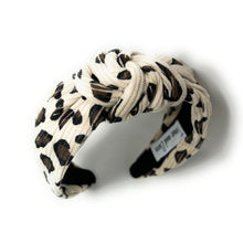 Load image into Gallery viewer, headband for woman, leopard headband, animal print headband, best selling items, corduroy headbands, ivory headband, Ivory top knot headband, woven top knot headband, animal print accessories, trendy headbands, leopard to knot headband, animal print headband, ivory knotted headband, ivory print top knot headband, handmade headbands, top knotted headband, knotted headband, leopard print headband, ivory top knotted headband, leopard headband, corduroy knot headband, leopard print headband