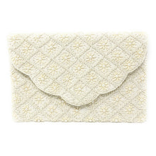 Load image into Gallery viewer, Bride clutch purse, gift for bride, seed beaded clutch purse, bridal purse clutch, white beaded wedding clutch, bride gifts, bridal gifts, engagement gifts, bridal shower gifts, bridesmaid gifts, bride to be gift, gift for her, bride gift, wedding gift, bridal gift, bridal purse clutch, wedding bag, wedding purse for bride, bride bag, wedding bridal clutch, wedding white bag, gifts for the bride, best engagement gift, best bridesmaid gift, Ivory clutch purse, ivory beaded clutch purse