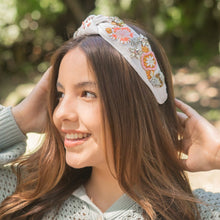 Load image into Gallery viewer, hand beaded Headband, floral beaded knot Headband, ivory floral top Knot Headband, embroidered floral Knot Headband, custom Knotted Headband, embellished knotted headband, birthday gifts, headbands for women, boho knotted headband, hair accessories, party knot headband, spring knot headband, bachelorette headband, Bachelorette gifts, custom headband, handmade headband, boho headband, handmade knot headband, statement headband, best selling items, birthday gifts for her