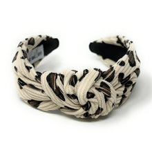 Load image into Gallery viewer, headband for woman, leopard headband, animal print headband, best selling items, corduroy headbands, ivory headband, Ivory top knot headband, woven top knot headband, animal print accessories, trendy headbands, leopard to knot headband, animal print headband, ivory knotted headband, ivory print top knot headband, handmade headbands, top knotted headband, knotted headband, leopard print headband, ivory top knotted headband, leopard headband, corduroy knot headband, leopard print headband