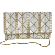 Load image into Gallery viewer, Bride clutch purse, gift for bride, seed beaded clutch purse, bridal purse clutch, white gold beaded wedding clutch, bride gifts, bridal gifts, engagement gifts, bridal shower gifts, bridesmaid gifts, bride to be gift, gift for her, bride gift, wedding gift, bridal gift, bridal purse clutch, wedding bag, wedding purse for bride, bride bag, wedding bridal clutch, wedding white bag, gifts for the bride, gold white clutch purse,  best bridesmaid gift, bridal clutch, white gold crossbody, golden clutch purse