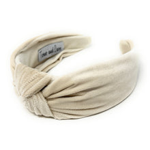 Load image into Gallery viewer, Fall Autumn Headband, Fall Knotted Headband, ivory Knot Headband, Fall Hair Accessories, ivory velvet Headband, Best Seller, headbands for women, best selling items, wide knotted headband, hairbands for women, Fall Winter gifts, Solid color knot Headband, Solid color hair accessories, wide knot headband, Velour knotted headband, Statement headband, Birthday gifts, ivory wide knot headband, Fall Autumn  accessories, ivory headband, ivory velour headband, Velvet knot headband, velvet knotted headband