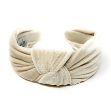 Load image into Gallery viewer, Fall Autumn Headband, Fall Knotted Headband, ivory Knot Headband, Fall Hair Accessories, ivory velvet Headband, Best Seller, headbands for women, best selling items, wide knotted headband, hairbands for women, Fall Winter gifts, Solid color knot Headband, Solid color hair accessories, wide knot headband, Velour knotted headband, Statement headband, Birthday gifts, ivory wide knot headband, Fall Autumn  accessories, ivory headband, ivory velour headband, Velvet knot headband, velvet knotted headband
