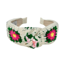 Load image into Gallery viewer, headbands for women, crochet knot headband, handmade headbands, floral top knotted headband, floral knotted headband, hair band for women, embellished headband, floral headband, floral headband for women, summer headband, crochet headband for women, knotted jeweled headband, wide floral headband, summer knot headband, floral crochet red floral headband, knotted headbands, crochet headband, floral hair accessories, game day headband, summer headbands, multicolor floral headband, best selling items