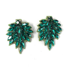 Load image into Gallery viewer, custom beaded Earrings, Unique jeweled Earrings, green Beaded Earrings, boho earrings, green jeweled earrings, handmade earrings, custom earrings, party accessories, fancy accessories, green embellished earrings, custom earrings, best friend gifts, birthday gifts, bohemian earrings, luxurious handmade accessories, night jewelry, Fancy earrings, boho earrings, beaded earrings, Fancy jeweled earrings, emerald color earrings, best selling items, statement earrings, handmade gifts, custom gifts