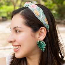 Load image into Gallery viewer, custom beaded Earrings, Unique jeweled Earrings, green Beaded Earrings, boho earrings, green jeweled earrings, handmade earrings, custom earrings, party accessories, fancy accessories, green embellished earrings, custom earrings, best friend gifts, birthday gifts, bohemian earrings, luxurious handmade accessories, night jewelry, Fancy earrings, boho earrings, beaded earrings, Fancy jeweled earrings, emerald color earrings, best selling items, statement earrings, handmade gifts, custom gifts