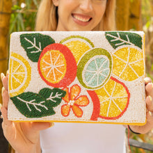 Load image into Gallery viewer, Lemon Beaded Clutch Purse, Summer Crossbody Purse, Beaded Clutch Purse, Tropical Beaded Bag, Crossbody Bag, Summer Clutch Purse, Best Seller, birthday gift for her, summer clutch, seed bead purse, beaded bag, tropical handbag, beaded bag, seed bead clutch, summer bag, beaded purse, seed bead purse, engagement gift, bridal gift to bride, bridal gift, gifts to bride, wedding gift, bride gifts, beaded clutch purse, summer clutch, seed bead purse, beaded bag, summer bag, boho purse,  Yellow color purse
