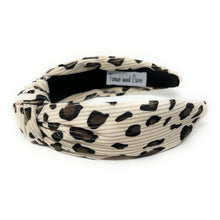 Load image into Gallery viewer, headband for woman, leopard headband, animal print headband, best selling items, corduroy headbands, ivory headband, Ivory top knot headband, woven top knot headband, animal print accessories, trendy headbands, leopard to knot headband, animal print headband, ivory knotted headband, ivory print top knot headband, handmade headbands, top knotted headband, knotted headband, leopard print headband, ivory top knotted headband, leopard headband, corduroy knot headband, leopard print headband