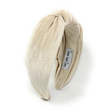 Load image into Gallery viewer, Fall Autumn Headband, Fall Knotted Headband, ivory Knot Headband, Fall Hair Accessories, ivory velvet Headband, Best Seller, headbands for women, best selling items, wide knotted headband, hairbands for women, Fall Winter gifts, Solid color knot Headband, Solid color hair accessories, wide knot headband, Velour knotted headband, Statement headband, Birthday gifts, ivory wide knot headband, Fall Autumn  accessories, ivory headband, ivory velour headband, Velvet knot headband, velvet knotted headband