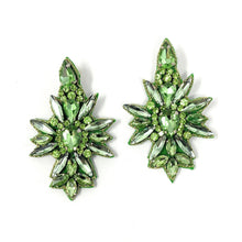 Load image into Gallery viewer, custom beaded Earrings, Unique jeweled Earrings, light green Beaded Earrings, boho earrings, green jeweled earrings, handmade earrings, custom earrings, party accessories, fancy accessories, green embellished earrings, custom earrings, best friend gifts, birthday gifts, bohemian earrings, luxurious handmade accessories, night jewelry, Fancy earrings, boho earrings, beaded earrings, Fancy jeweled earrings, statement earrings, best selling items, light green embellished earrings, handmade gifts