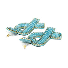Load image into Gallery viewer, light blue ribbon Beaded Earrings, beaded light blue Earrings, Light blue Earrings, cancer awareness Beaded Earrings, prostate ribbon earrings, Prostate awareness earrings, Prostate cancer ribbon earrings, cancer awareness earrings, Beaded earrings, Prostate cancer ribbon earrings, light blue bead earrings, ribbon accessories, cancer awareness accessories, support cancer awareness earrings, gifts for mom, best friend gifts, birthday gifts, yellow earrings, light blue beaded earrings, support cancer awarenes