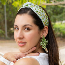 Load image into Gallery viewer, custom beaded Earrings, Unique jeweled Earrings, light green Beaded Earrings, boho earrings, green jeweled earrings, handmade earrings, custom earrings, party accessories, fancy accessories, green embellished earrings, custom earrings, best friend gifts, birthday gifts, bohemian earrings, luxurious handmade accessories, night jewelry, Fancy earrings, boho earrings, beaded earrings, Fancy jeweled earrings, statement earrings, best selling items, light green embellished earrings, handmade gifts