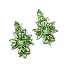 Load image into Gallery viewer, custom beaded Earrings, Unique jeweled Earrings, light green Beaded Earrings, boho earrings, green jeweled earrings, handmade earrings, custom earrings, party accessories, fancy accessories, green embellished earrings, custom earrings, best friend gifts, birthday gifts, bohemian earrings, luxurious handmade accessories, night jewelry, Fancy earrings, boho earrings, beaded earrings, Fancy jeweled earrings, statement earrings, best selling items, light green embellished earrings, handmade gifts