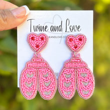 Load image into Gallery viewer, 
love bug Beaded Earrings, pink valentines Earrings, Valentines Day Earrings, Valentines Beaded Earrings, Valentines Heart earrings, love bug earrings, valentine’s day beaded earrings, love bug valentines beaded earrings, valentines beaded earrings, Pink cute earrings, Valentine’s day earrings, tween girls accessories, Valentine’s day accessories, Best friend gifts, Best selling items, love accessories, boho earrings, custom earrings, unique earrings, unique gifts, handmade gifts, custom unique valentines e