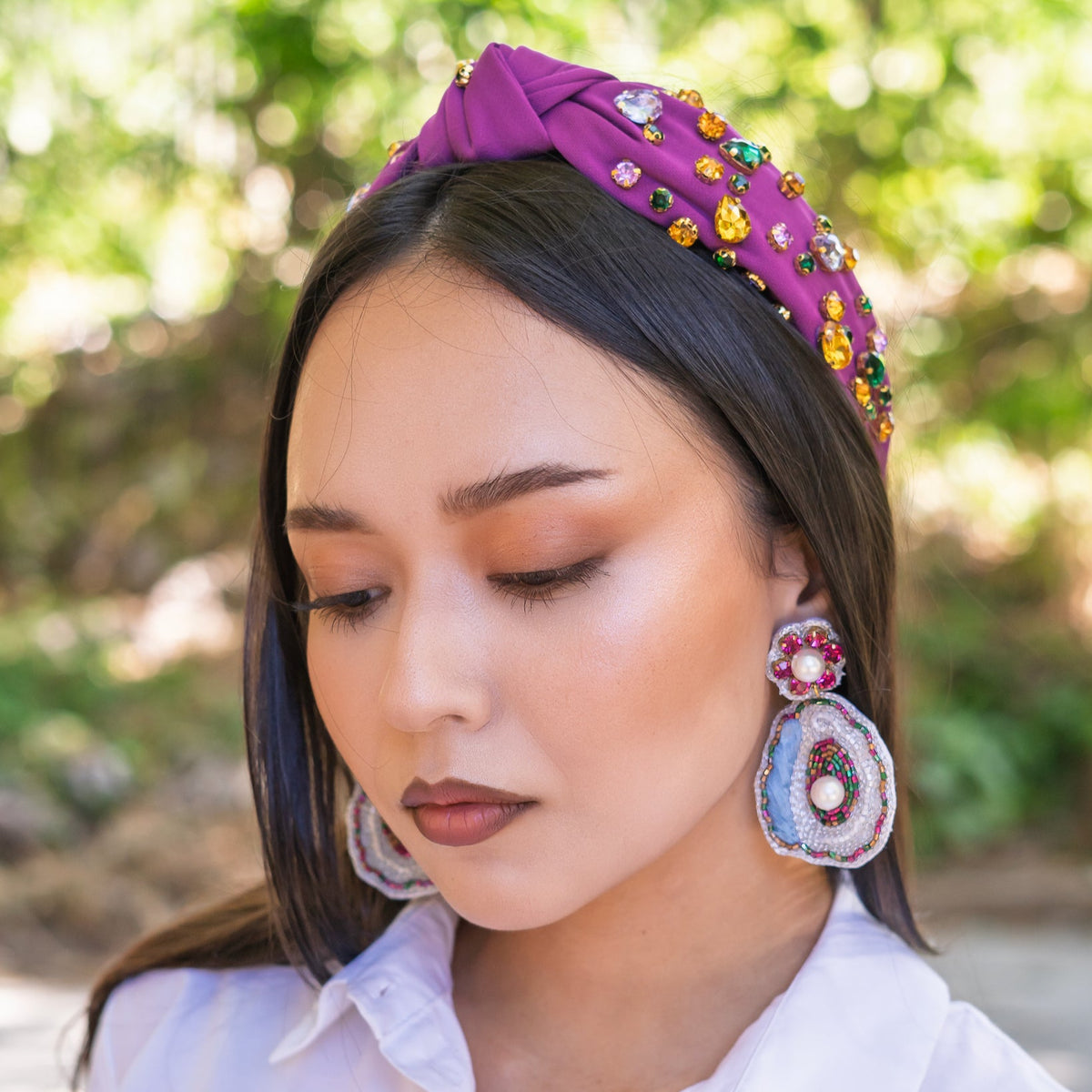 Anthropologie beaded puffy headband purple new without tags