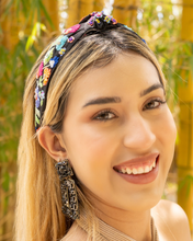 Load image into Gallery viewer, headband for women, Multicolor Knot headband, summer headband, summer knotted headband, summer top knot headband, Summer top knotted headband, multi color knotted headband, Summer hair band, beaded colorful headband, multicolor floral headband, Embroidered floral headband, top knotted headband, knotted headband, floral lover gifts, Beaded embellished headband, luxury headband, Birthday gifts, Summer Knot headband, Summer knot embellished headband, floral knot headband