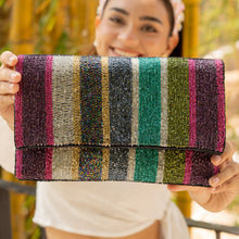 Load image into Gallery viewer, beaded clutch purse, beaded bag, birthday gift for her, summer clutch, seed bead purse, beaded bag, seed bead clutch, summer bag, clutch bag, engagement gift, bridal gift to bride, bridal gift, Fuchsia purse, gifts to bride, wedding gift, bride gifts, cross body purse, bride to be gift, engagement gift, bachelorette gifts, best friend gift, best selling item, party bag, summer purse, boho clutch, best friend gift, bridesmaid gift, Striped beaded bag, multicolor beaded purse, striped beaded clutch purse