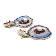 Load image into Gallery viewer, NOLA Beaded Earrings, Mardi gras beaded Earrings, luxury Earrings, Beaded Earrings, Oyster earrings, Oyster bead earrings, luxurious beaded earrings, custom earrings, Statement earrings, handmade earrings, jeweled earrings, NOLA accessories, mothers day gift ideas, Mardi grass earrings, gifts for mom, best friend gifts, birthday gifts, Mardi grass jewelry, unique earrings, boho earrings, unique jewelry, handcrafted earrings, unique accessories, handmade jewelry