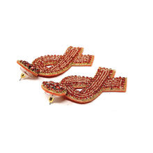 Load image into Gallery viewer, orange ribbon Beaded Earrings, beaded gold Earrings, gold color Earrings, kidney cancer awareness Beaded Earrings, leukemia ribbon earrings, leukemia awareness earrings, kidney cancer ribbon earrings, cancer awareness earrings, Beaded earrings, leukemia cancer ribbon earrings, kidney bead earrings, ribbon accessories, Leukemia cancer awareness accessories, support cancer awareness earrings, gifts for mom, best friend gifts, birthday gifts, gold earrings, kidney beaded earrings, support leukemia cancer aware