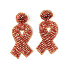 Load image into Gallery viewer, orange ribbon Beaded Earrings, beaded gold Earrings, gold color Earrings, kidney cancer awareness Beaded Earrings, leukemia ribbon earrings, leukemia awareness earrings, kidney cancer ribbon earrings, cancer awareness earrings, Beaded earrings, leukemia cancer ribbon earrings, kidney bead earrings, ribbon accessories, Leukemia cancer awareness accessories, support cancer awareness earrings, gifts for mom, best friend gifts, birthday gifts, gold earrings, kidney beaded earrings, support leukemia cancer aware