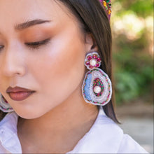 Load image into Gallery viewer, NOLA Beaded Earrings, Mardi gras beaded Earrings, luxury Earrings, Beaded Earrings, Oyster earrings, Oyster bead earrings, luxurious beaded earrings, custom earrings, Statement earrings, handmade earrings, jeweled earrings, NOLA accessories, mothers day gift ideas, Mardi grass earrings, gifts for mom, best friend gifts, birthday gifts, Mardi grass jewelry, unique earrings, boho earrings, unique jewelry, handcrafted earrings, unique accessories, handmade jewelry