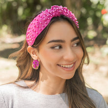 Load image into Gallery viewer, headband for women, fashion headbands, women headband, headbands for women, stylish headbands, headband style, top knot headband, vegan top knot headband, head band, hair band, trendy headbands, top knotted headband, neutral headband, summer headbands, handmade headbands, top knotted headband, knotted headband, head band, hair band for women, statement headbands, Fall headbands, hair accessories, twist knotted headband, pearly knot headband, leather headband, pearl headband, cluster pearl headband
