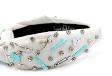 Load image into Gallery viewer, headband for women, orthodontist Knot headband, ortho knot headband, dentist knot headband, top knot headband, orthodontist gifts, dentist hair accessories, Gifts for her, best selling items, best gifts for her, baking hair band, endodontist knot headband, Dental specialist gifts, pediatric dentist gifs, jeweled headband, bejeweled handmade gifts, top knotted headband, bejeweled knotted headband, pediatric dentist knot headbands, embellished headband, must have baker gift, luxury headband, custom headband