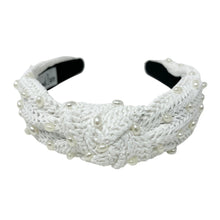 Load image into Gallery viewer, headband for woman, fashion headbands, white raffia knot headband, woven headbands for women, stylish headbands, raffia headband style, top knot headband, woven top knot headband, ivory headband, raffia hair band, white raffia headband, raffia woven headband, women top knot headband, best selling items, white knot headband, woven top knot headband, handmade headbands, top knotted headband, knotted headband, boho headband, summer headband, solid color headband, resort headband