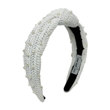 Load image into Gallery viewer, headband for woman, fashion headbands, white raffia knot headband, woven headbands for women, stylish headbands, raffia headband style, top knot headband, woven top knot headband, ivory headband, raffia hair band, white raffia headband, raffia woven headband, women top knot headband, best selling items, white knot headband, woven top knot headband, handmade headbands, top knotted headband, knotted headband, boho headband, summer headband, solid color headband, resort headband