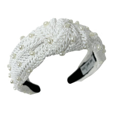 Load image into Gallery viewer, headband for woman, fashion headbands, white raffia knot headband, woven headbands for women, stylish headbands, raffia headband style, top knot headband, woven top knot headband, ivory headband, raffia hair band, white raffia headband, raffia woven headband, women top knot headband, best selling items, white knot headband, woven top knot headband, handmade headbands, top knotted headband, knotted headband, boho headband, summer headband, solid color headband, resort headband