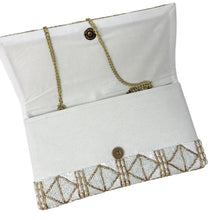 Load image into Gallery viewer, Bride clutch purse, gift for bride, seed beaded clutch purse, bridal purse clutch, white gold beaded wedding clutch, bride gifts, bridal gifts, engagement gifts, bridal shower gifts, bridesmaid gifts, bride to be gift, gift for her, bride gift, wedding gift, bridal gift, bridal purse clutch, wedding bag, wedding purse for bride, bride bag, wedding bridal clutch, wedding white bag, gifts for the bride, gold white clutch purse,  best bridesmaid gift, bridal clutch, white gold crossbody, golden clutch purse
