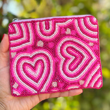 Load image into Gallery viewer, Pink heart Coin Purse Pouch, pink hearts bead Purse, pink Beaded Pouch, Valentine’s day Purse, Boho bags, Wallets for her, boho pouch accessories, bachelorette gifts, best friend gifts, miscellaneous gifts, best seller, best selling items, gifts for her, birthday gifts, preppy beaded wallet, party favors, bachelorette bag, money pouch, wallets for her, unique cute gifts, mother’s day gift, handmade gifts, Valentine’s lover gifts, Valentines theme accessories, Custom gifts, credit card pouch, pink pouch purs