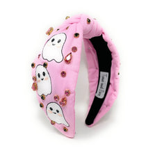 Load image into Gallery viewer, Halloween Jeweled Headband, Halloween Knotted Headband, pink halloween Knot Headband, Pink Halloween Hair Accessories, Pink Ghosts Headband, Best Seller, headbands for women, best selling items, Ghosts headband, hairbands for women, Halloween gifts, halloween knot Headband, Halloween accessories, custom headband, Halloween headband, Statement headband, Halloween gifts, jeweled knot headband, Pink headband, halloween Embellished headband, Spooky ghosts headband, unique headband