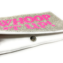 Load image into Gallery viewer, whoop it up large Purse Pouch, RHOC Beaded Purse, RHOC gifts, Pouches, Real Housewives of Orange County Gift, beaded pouch zipper, Girls trip gifts, beaded coin purse, gifs for her, birthday gifts, cute pouches, batch gifts, boho pouch, Housewives of Orange County accessories, best friend gifts,  Whoop it up pouch, girlfriend gift, miscellaneous gifts, best friend birthday gift, gift card bag, Bachelorette gifts, Bachelorette party favors, Silver pink purse, Vicki RHOC, Bravo bachelorette, best selling item