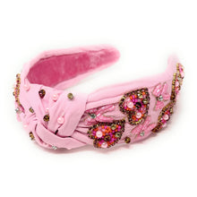 Load image into Gallery viewer, Valentines day Jeweled Headband, Hearts Headband, Pink Heart Jeweled Knot Headband, Jeweled Knot Headbands, Valentines Day Knotted Headband, knotted headband, birthday gift for her, headbands for women, best selling items, knotted headbands, hair accessories, pink knot headband, valentine’s day headband, valentines headband, valentines day gifts, embellished headband, heart stud headband, Pink headband, Pink hearts headbands, heart, bling headband, hearts knot headband, red Hearts headband