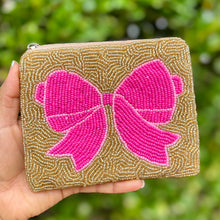 Load image into Gallery viewer, pink bow beaded Coin Purse Pouch, Beaded Coin Purse, bow Purse, bow Beaded Purse, Summer Coin Purse, Best Friend Gift, Boho bags, Wallets for her, boho gifts, boho pouch, boho accessories, best friend gifts, tween girl gifts, pink beaded coin pouch, miscellaneous gifts, best seller, best selling items, bachelorette gifts, birthday gifts, preppy beaded wallet, party favors, bachelorette bag, money pouch, wallets for girls, bohemian wallet, batch gifts, mother’s day gift, pink bow, handmade gifts