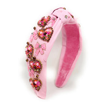 Load image into Gallery viewer, Valentines day Jeweled Headband, Hearts Headband, Pink Heart Jeweled Knot Headband, Jeweled Knot Headbands, Valentines Day Knotted Headband, knotted headband, birthday gift for her, headbands for women, best selling items, knotted headbands, hair accessories, pink knot headband, valentine’s day headband, valentines headband, valentines day gifts, embellished headband, heart stud headband, Pink headband, Pink hearts headbands, heart, bling headband, hearts knot headband, red Hearts headband