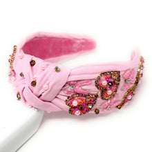 Load image into Gallery viewer, Valentines day Jeweled Headband, Hearts Headband, Pink Heart Jeweled Knot Headband, Jeweled Knot Headbands, Valentines Day Knotted Headband, knotted headband, birthday gift for her, headbands for women, best selling items, knotted headbands, hair accessories, pink knot headband, valentine’s day headband, valentines headband, valentines day gifts, embellished headband, heart stud headband, Pink headband, Pink hearts headbands, heart, bling headband, hearts knot headband, red Hearts headband