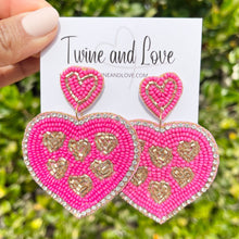 Load image into Gallery viewer, 
Hearts Beaded Earrings, hot Pink Heart Earrings, Valentines Day Earrings, Valentines Beaded Earrings, Seed Bead, Valentines Heart earrings, Pink earrings, pink beaded earrings, Love beaded earrings, valentines beaded earrings, Hearts earrings, fuchsia hearts earrings, holiday gifts, tween girls accessories, Valentine’s day accessories, Best friend gifts, Best selling items, Heart accessories, boho earrings, custom earrings, unique earrings, unique gifts, handmade gifts, Pink Heart earrings