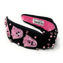 Load image into Gallery viewer, Halloween Headband, Custom Headbands, Hand Bead Headbands for Halloween, pink Halloween Headband, Halloween Headbands, Halloween Knotted Headband, ghosts Knotted Headband, Halloween Hair Accessories, Spooky headband, Custom headbands, Halloween gifts, halloween knot Headband, Halloween hair accessories, pink black Halloween headband, Statement headband, Halloween gifts, spooky Halloween headband, custom Headband, handmade gifts