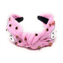 Load image into Gallery viewer, Halloween Jeweled Headband, Halloween Knotted Headband, pink halloween Knot Headband, Pink Halloween Hair Accessories, Pink Ghosts Headband, Best Seller, headbands for women, best selling items, Ghosts headband, hairbands for women, Halloween gifts, halloween knot Headband, Halloween accessories, custom headband, Halloween headband, Statement headband, Halloween gifts, jeweled knot headband, Pink headband, halloween Embellished headband, Spooky ghosts headband, unique headband